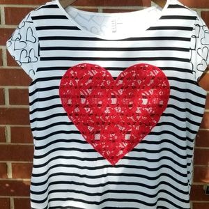 Black & White Striped Shirt with Heart Accents